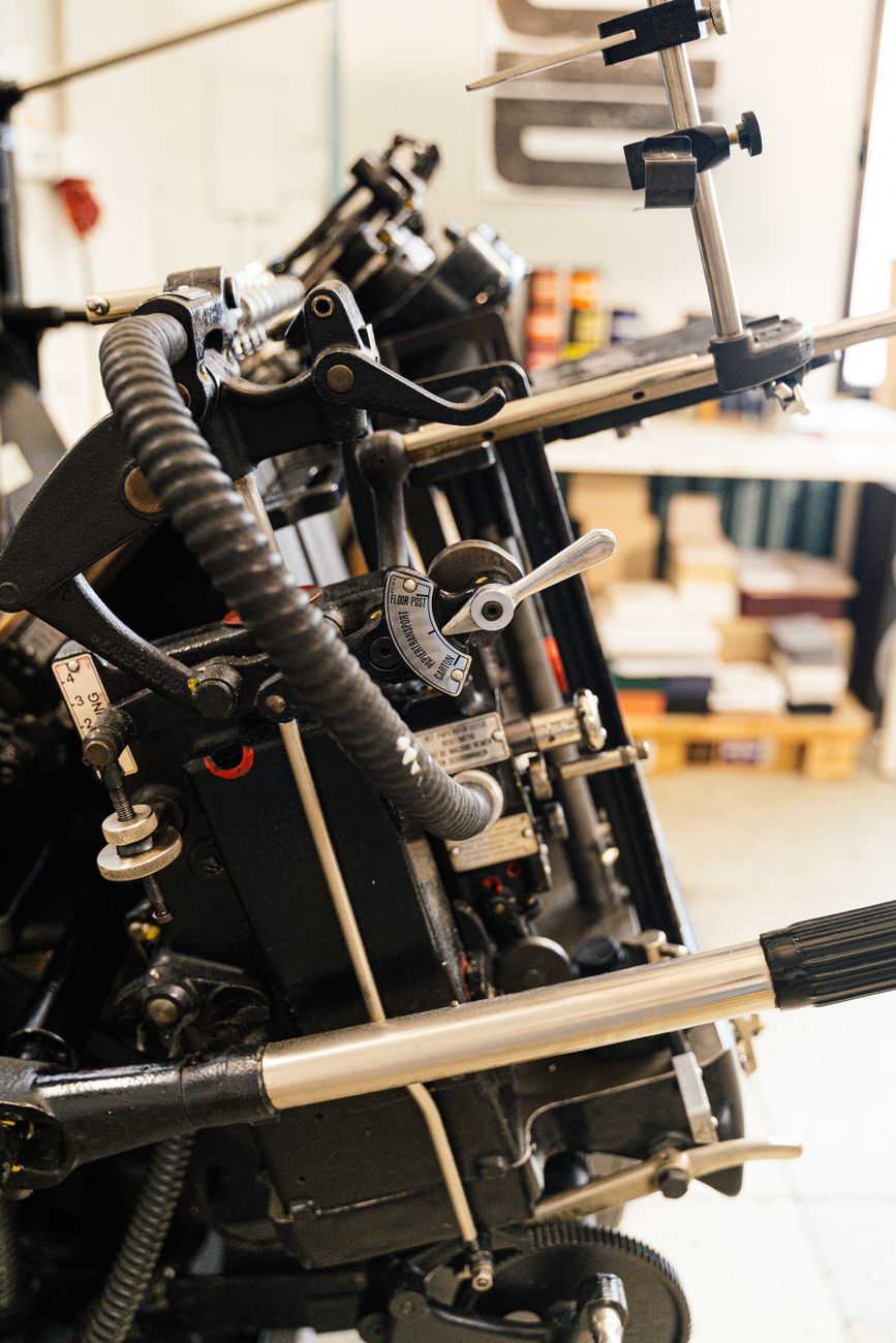 Close-up view of news paper print press editing